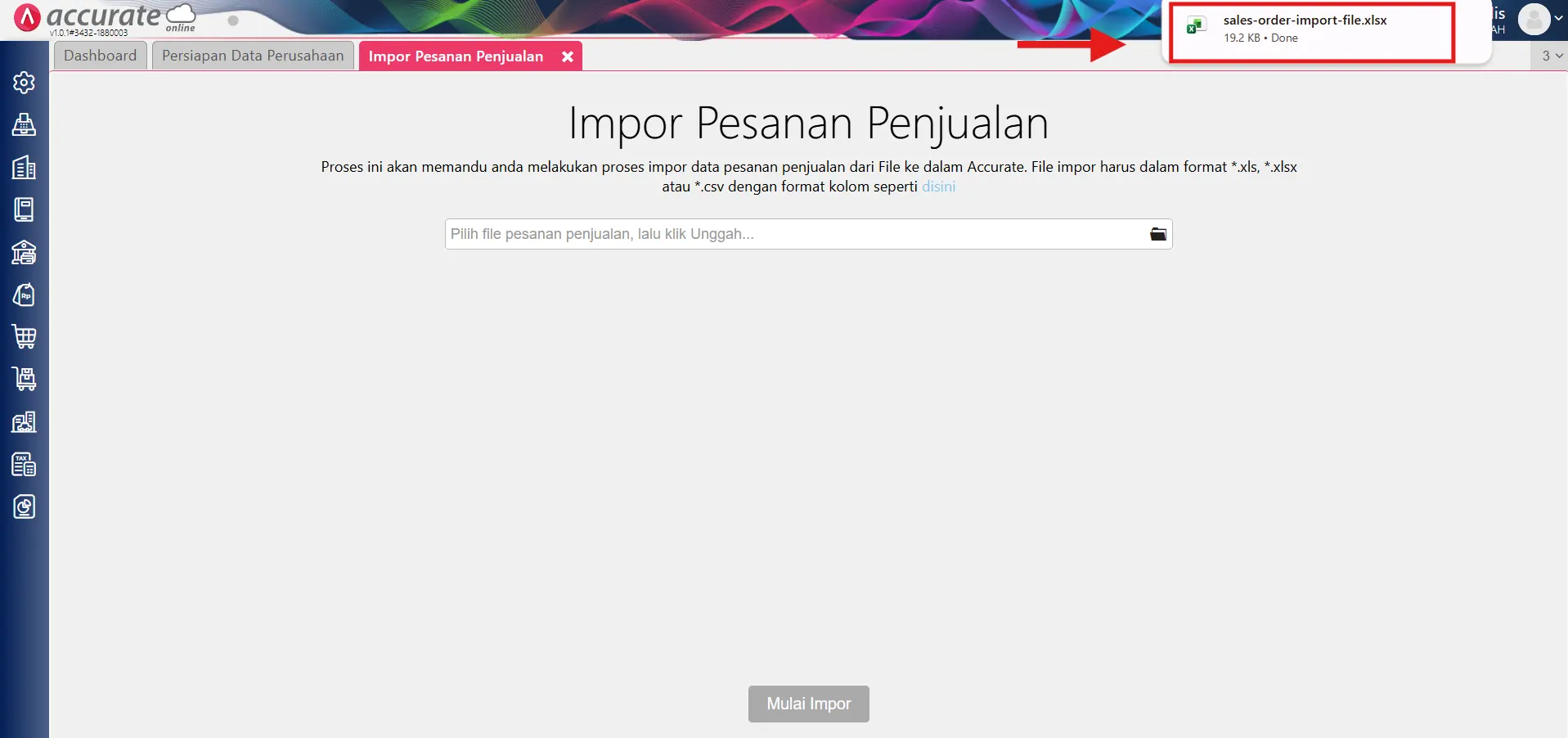 impor pesanan penjualan valas dari excel