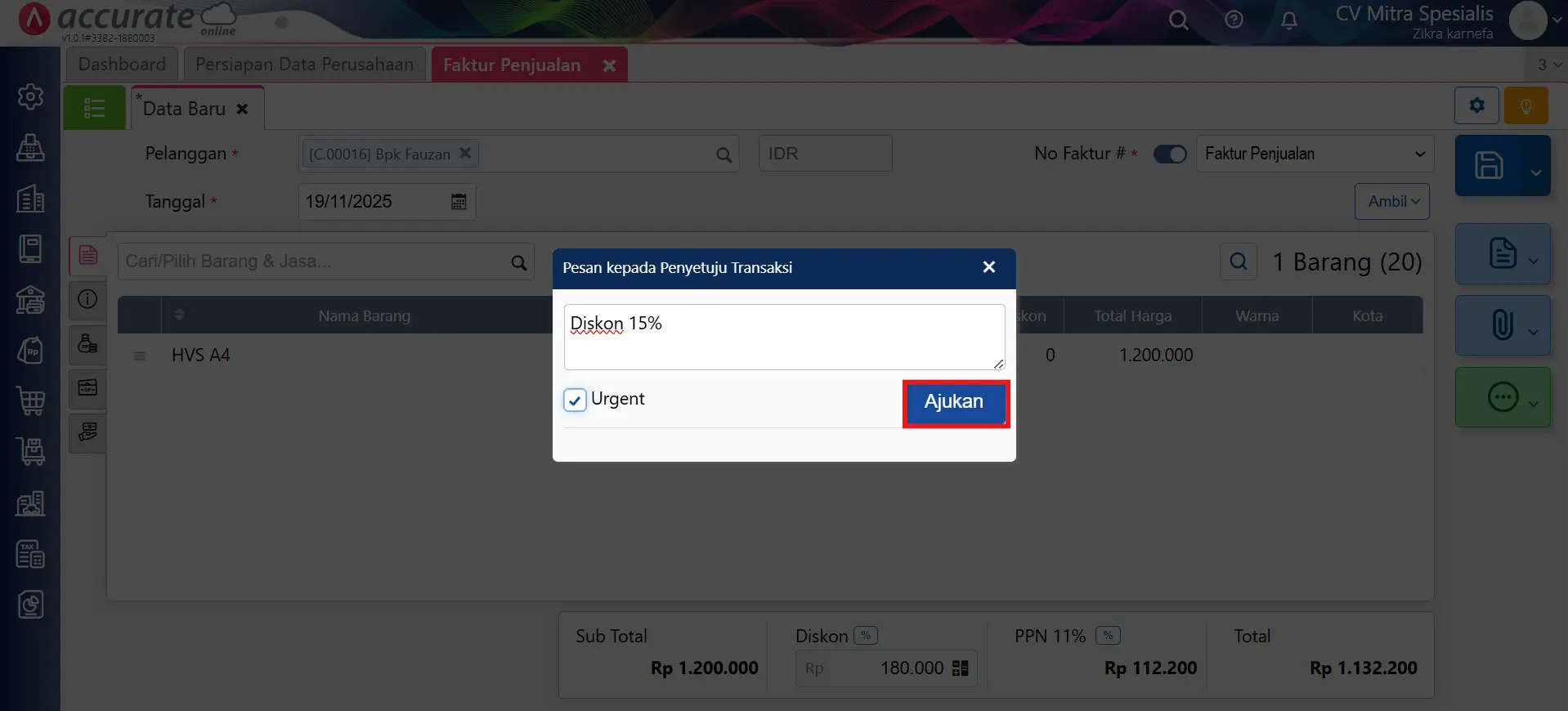 membuat persetujuan diskon penjualan