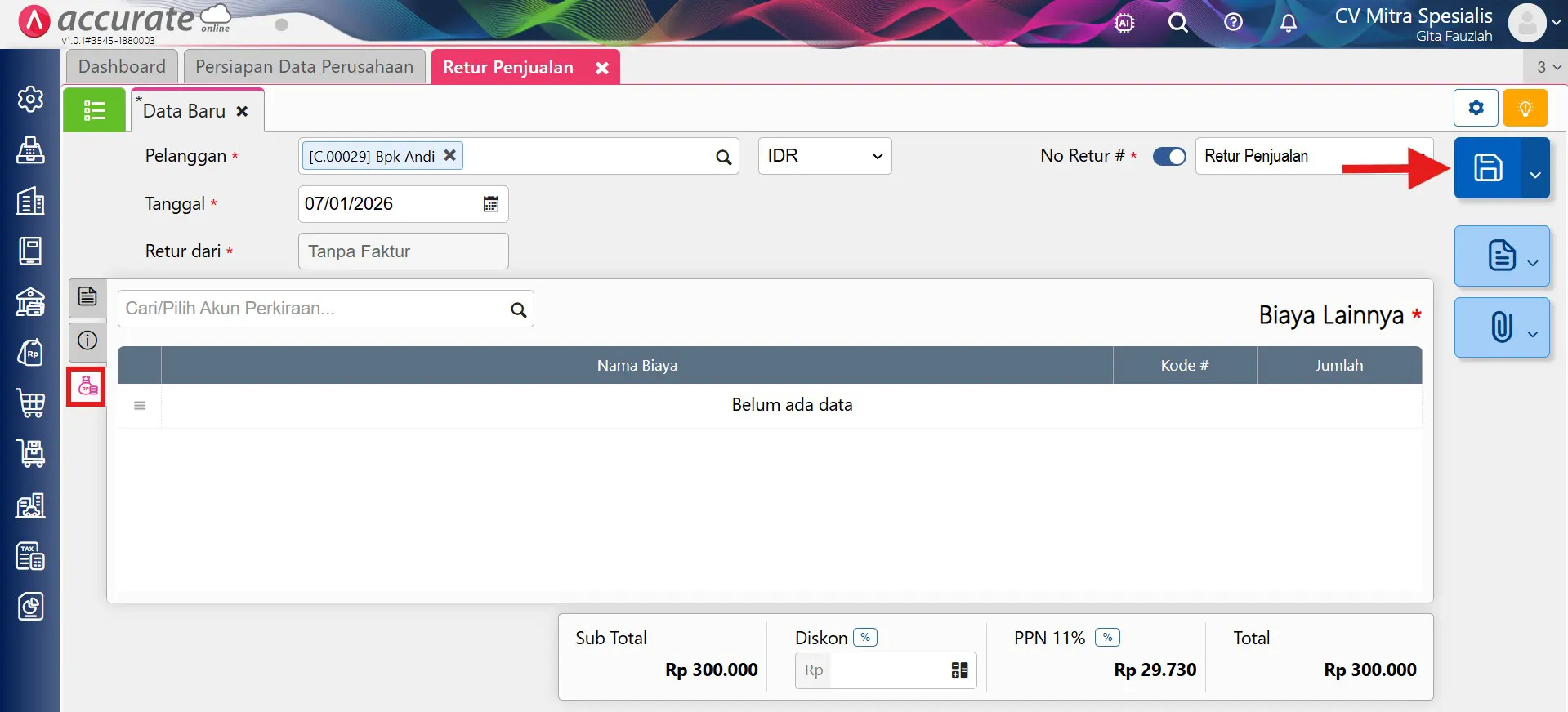 mencatat retur penjualan di Luar Accurate Online