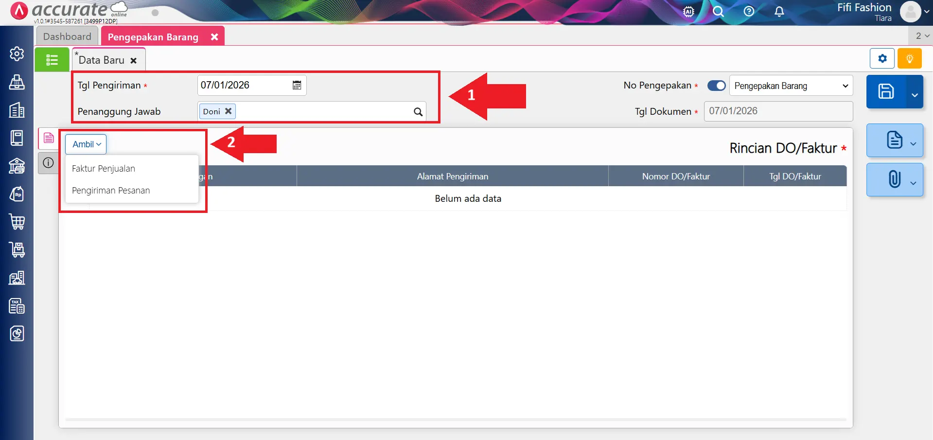 Fitur pengepakan barang