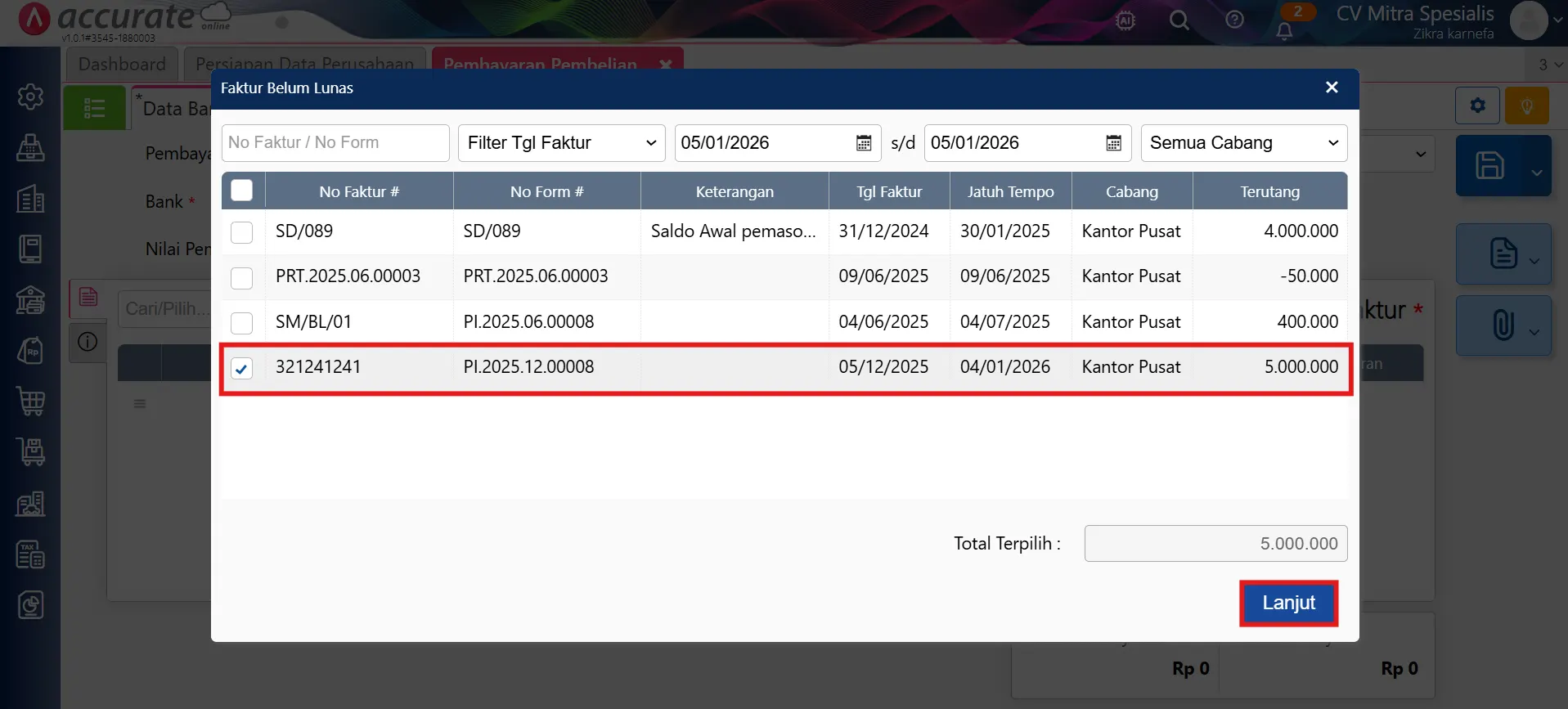 pembelian dilunasi pihak ketiga