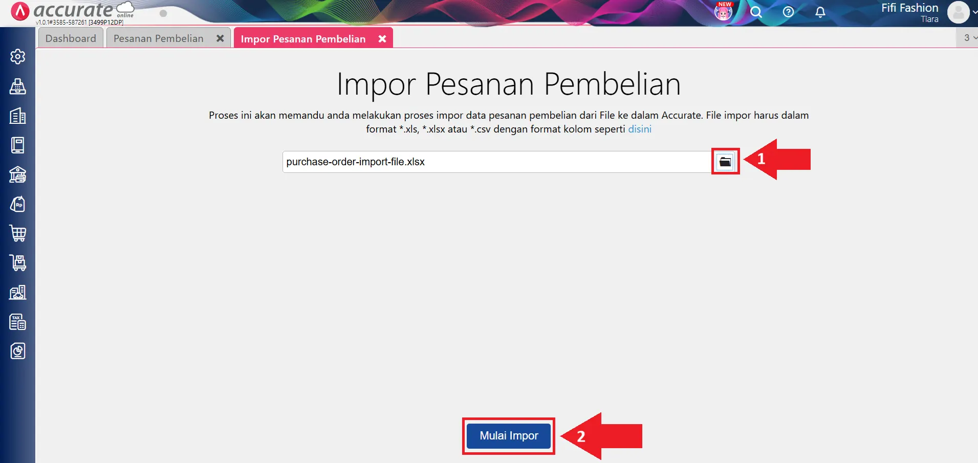 impor pesanan pembelian