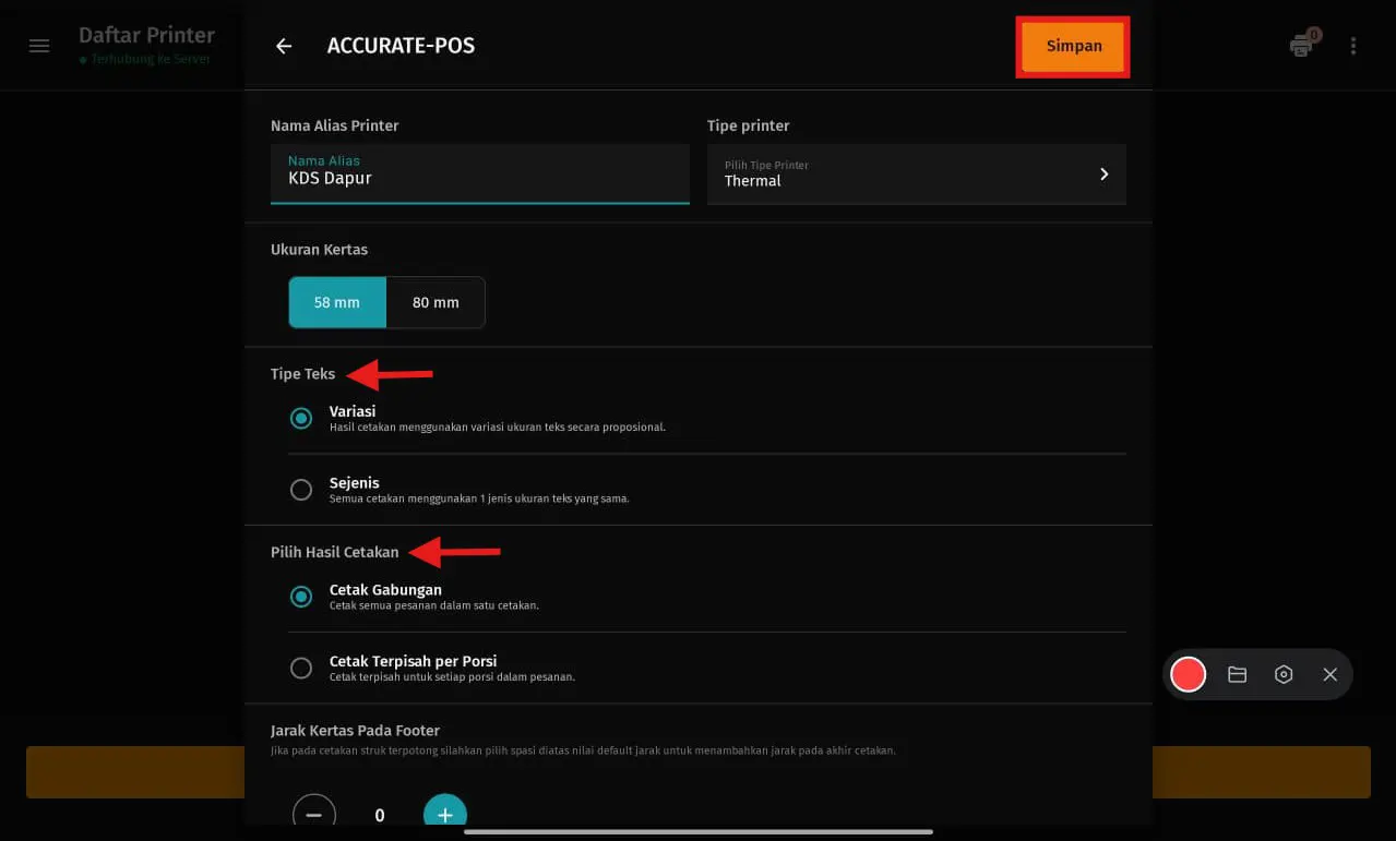 cetak tiket pesanan KDS