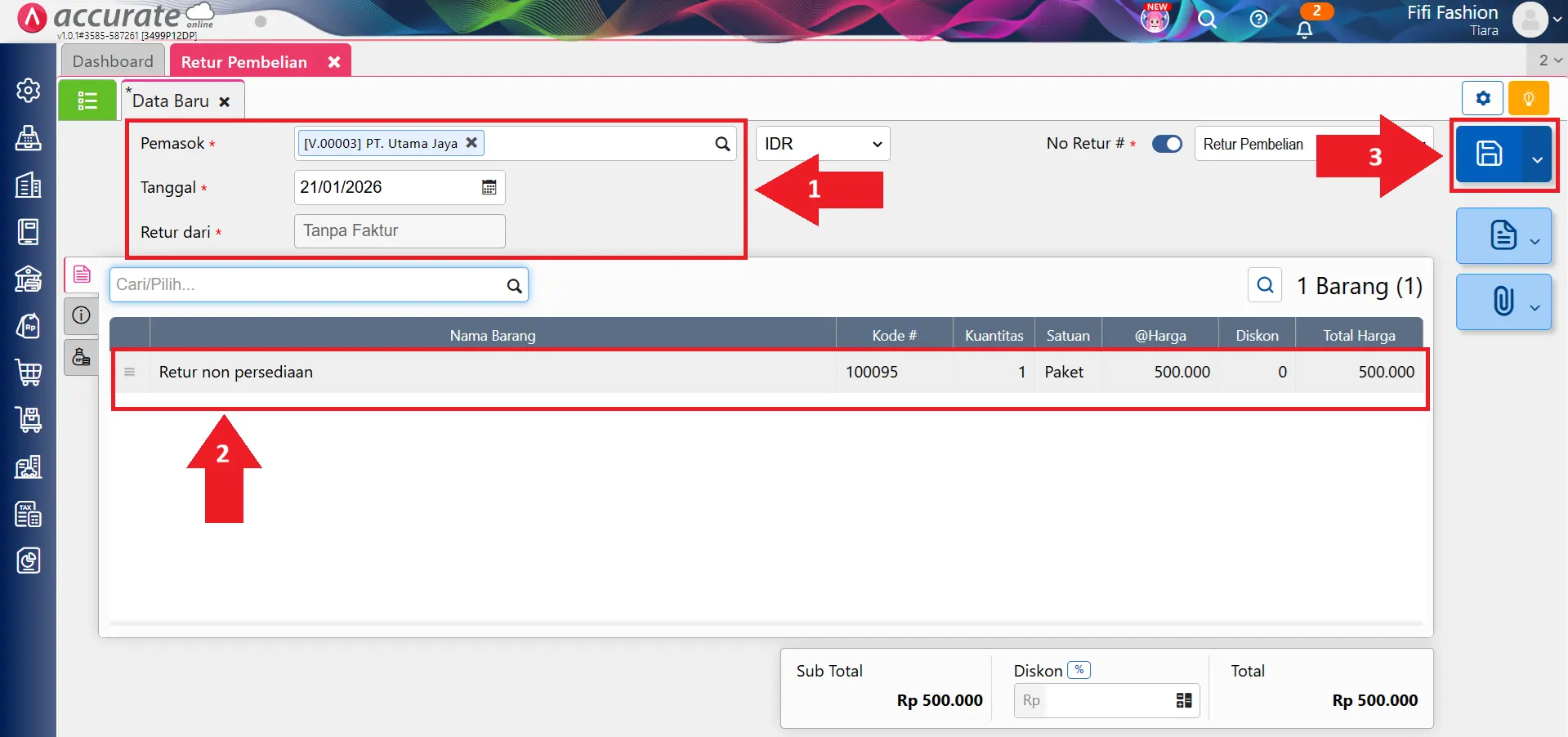 retur biaya dari faktur pembelian