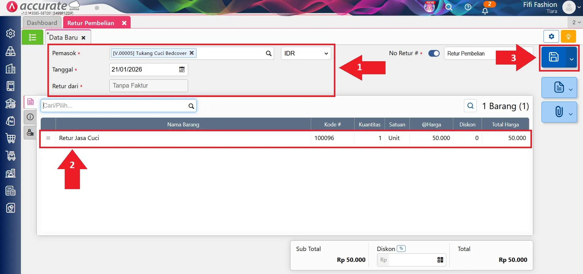 Cara retur pembelian untuk transaksi jasa