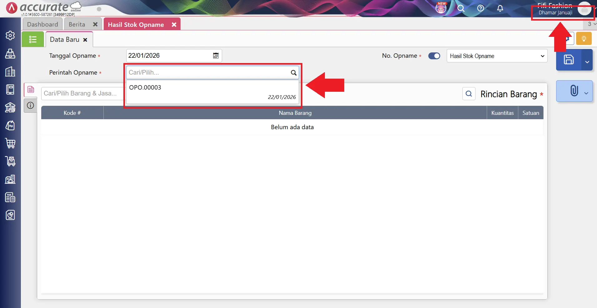 solusi perintah stok opname tidak tampil