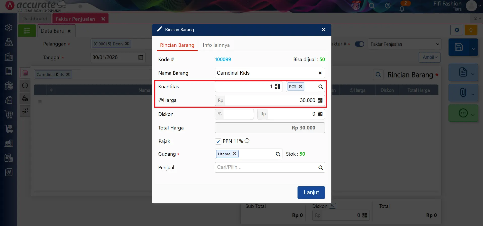 default harga jual multi satuan