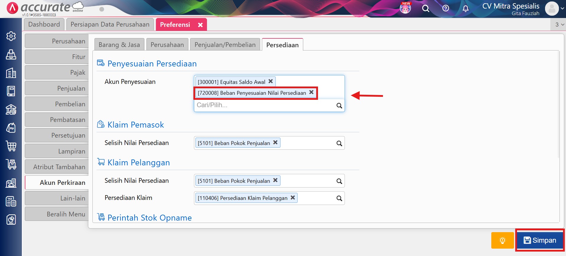 error akun penyesuaian persediaan