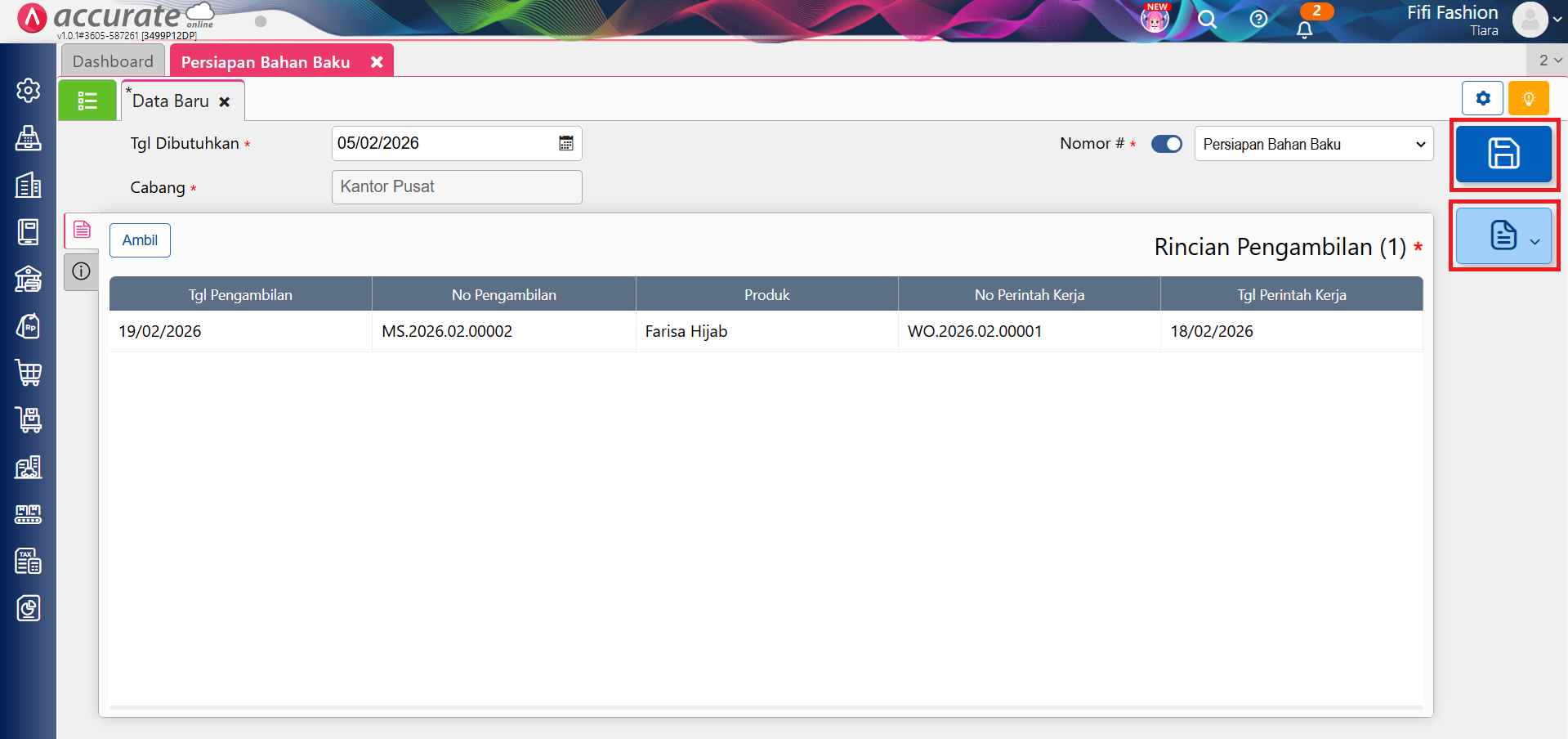 mencatat persiapan bahan baku