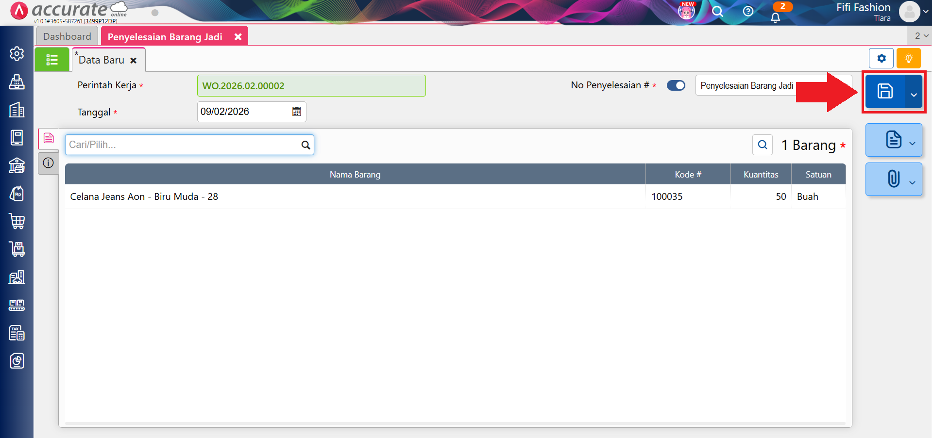 catat penyelesaian barang jadi