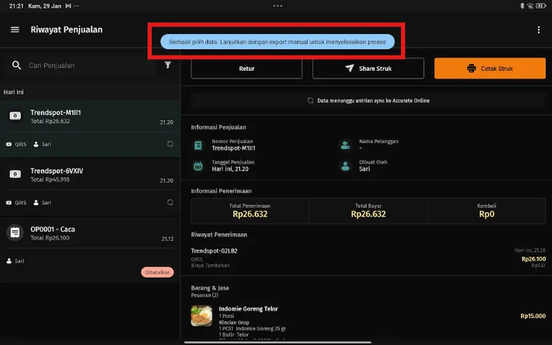 Kirim ulang penjualan