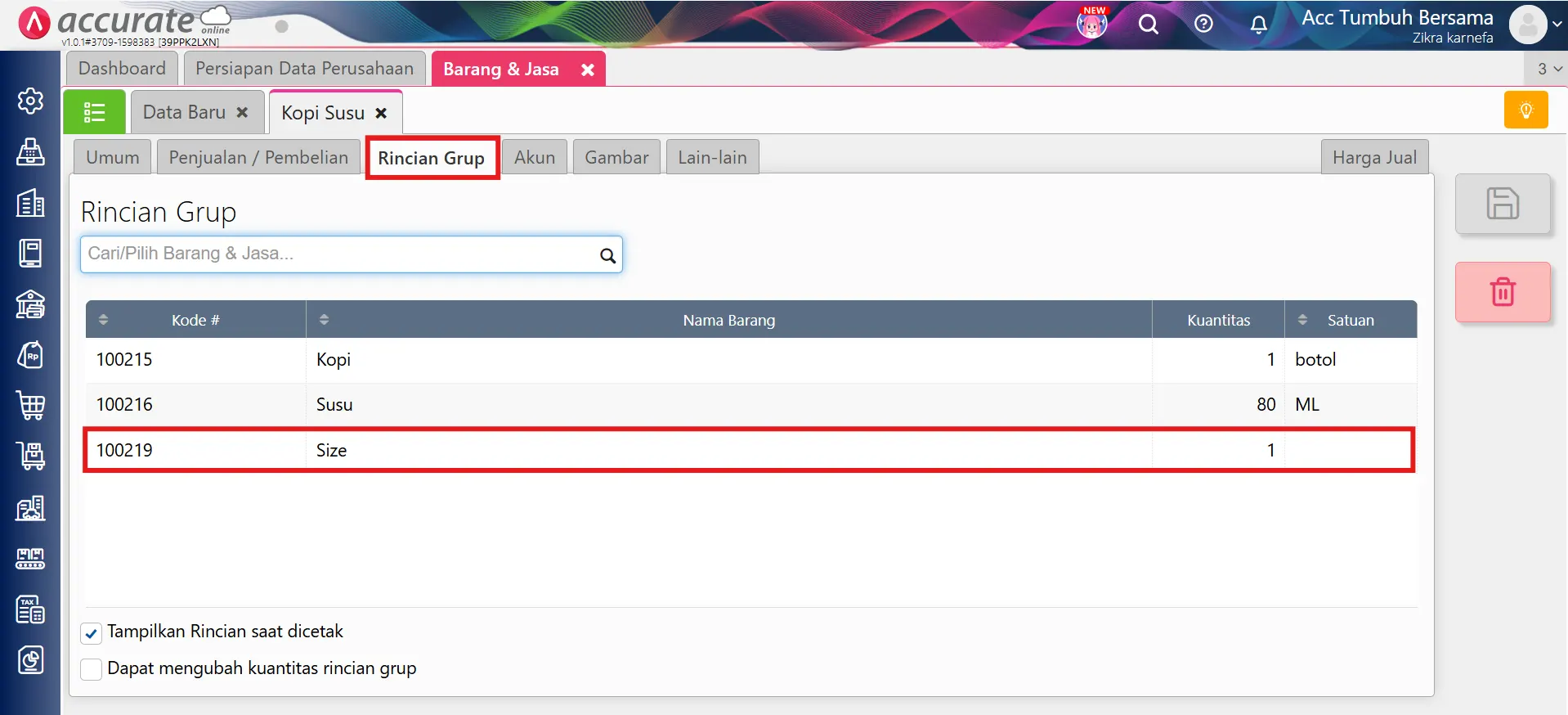menampilkan rincian modifier