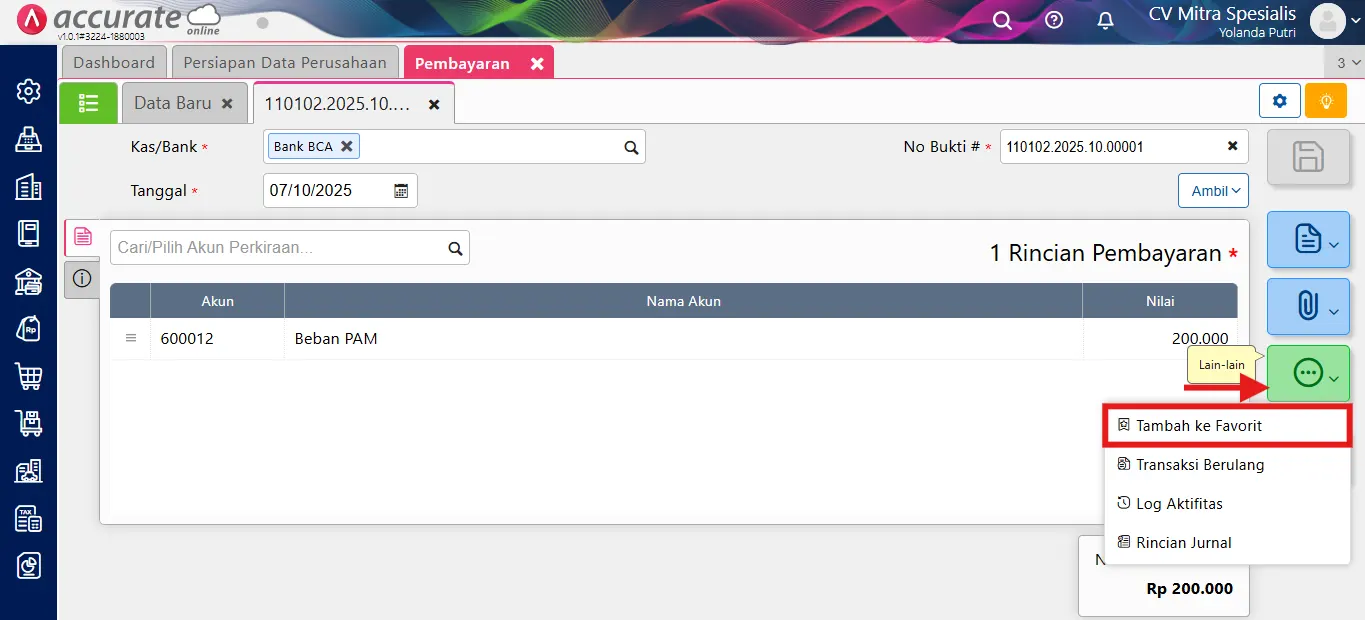 fitur transaksi favorit