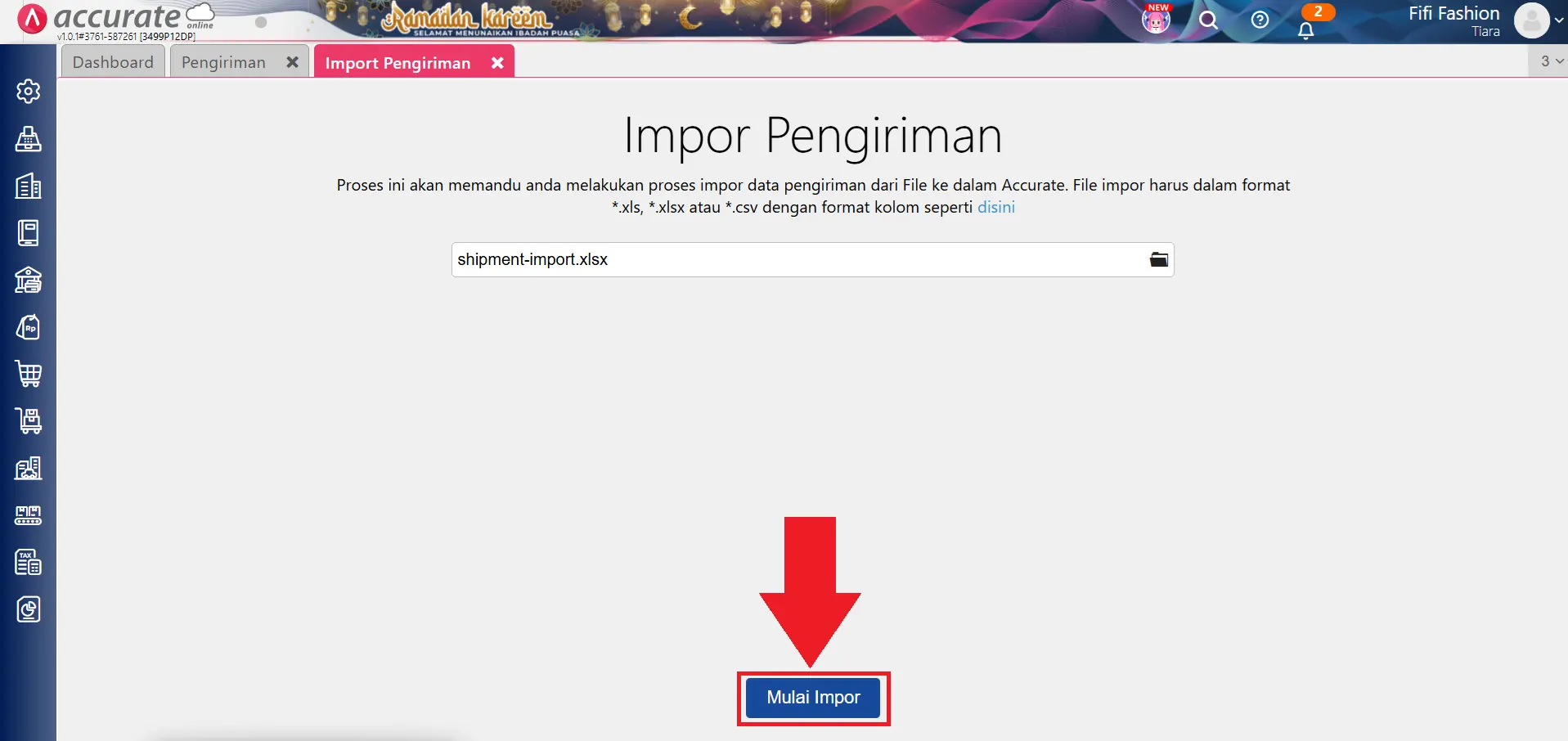 impor pengiriman Excel/CSV