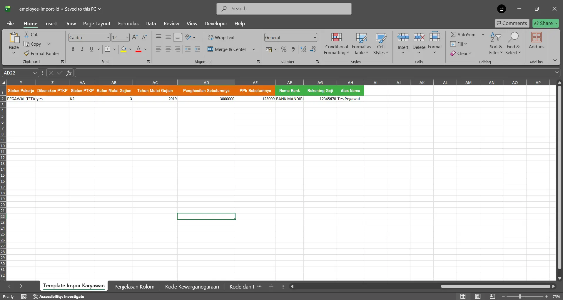 mengimpor daftar karyawan excel/CSV