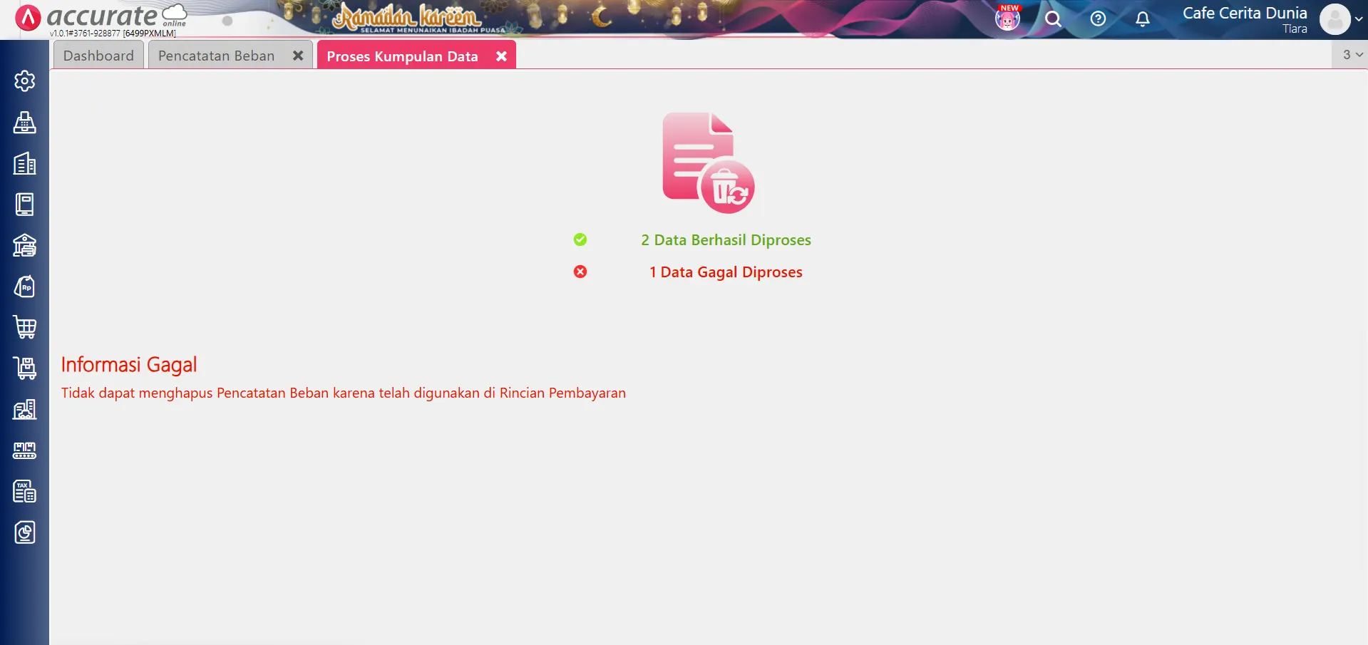 hapus pencatatan Beban secara massal