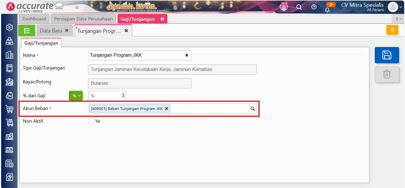 error akun beban gaji harus diisi