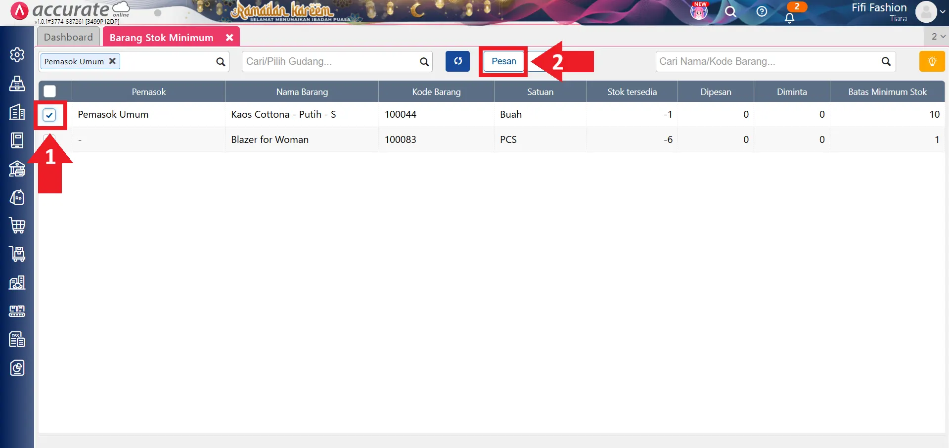 pesanan pembelian stok minimum