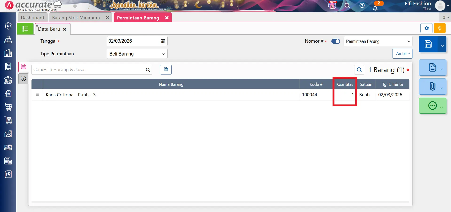 permintaan barang stok minimum
