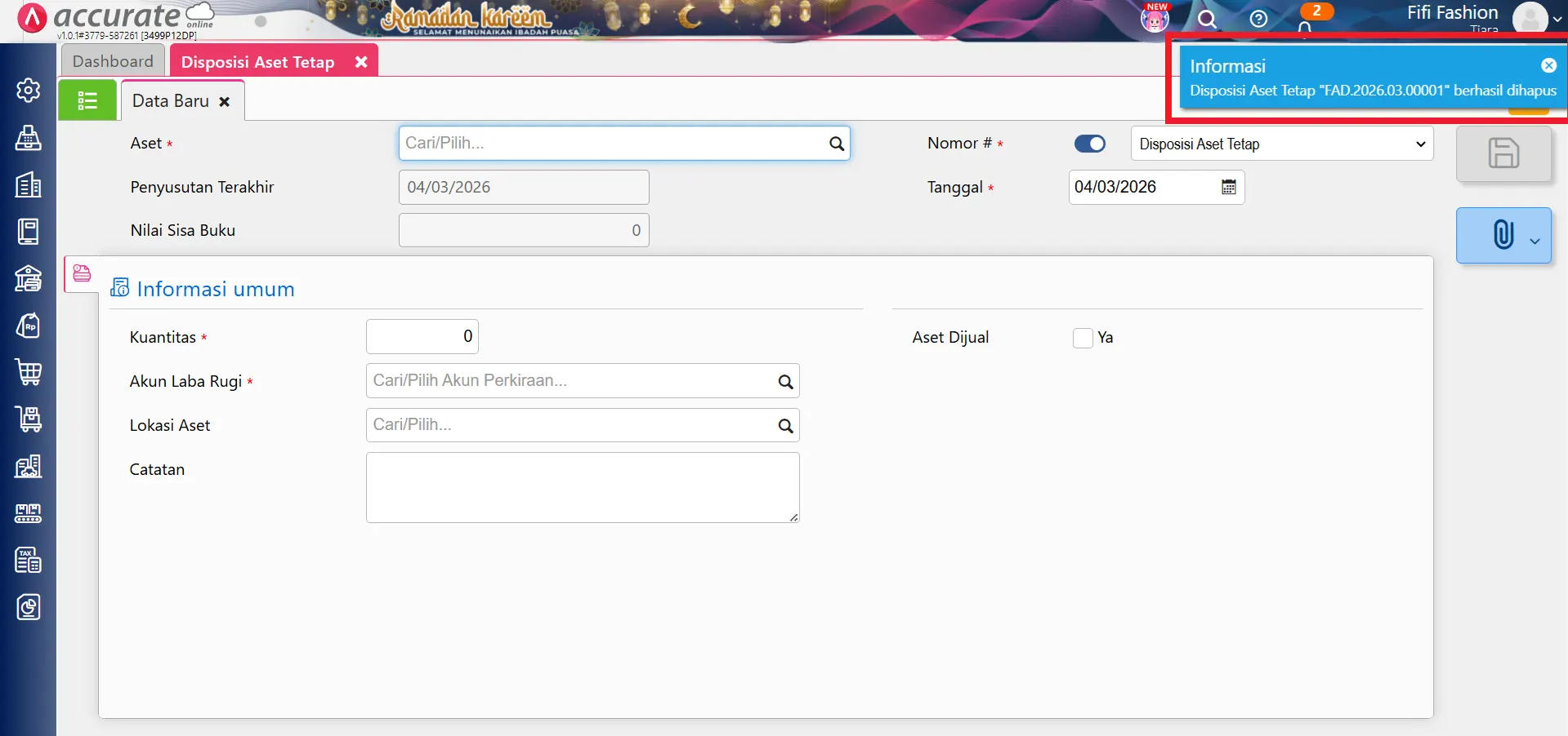 batalkan disposisi aset tetap
