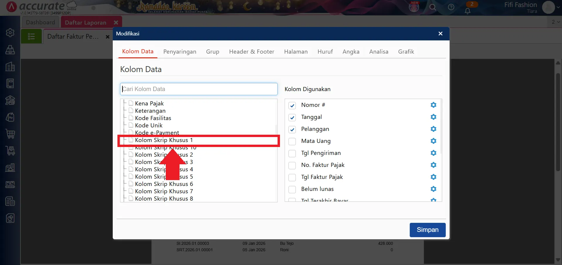 menampilkan jumlah faktur di laporan penjualan