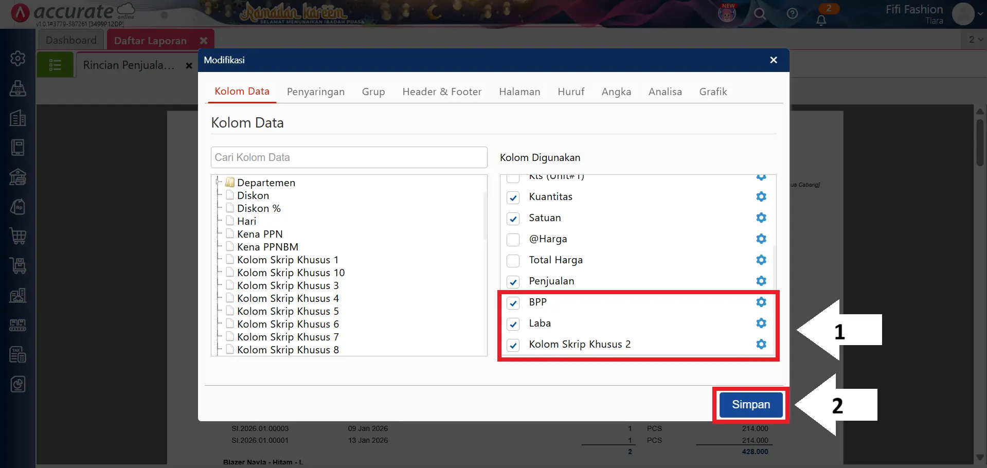 menampilkan margin laba kotor per barang