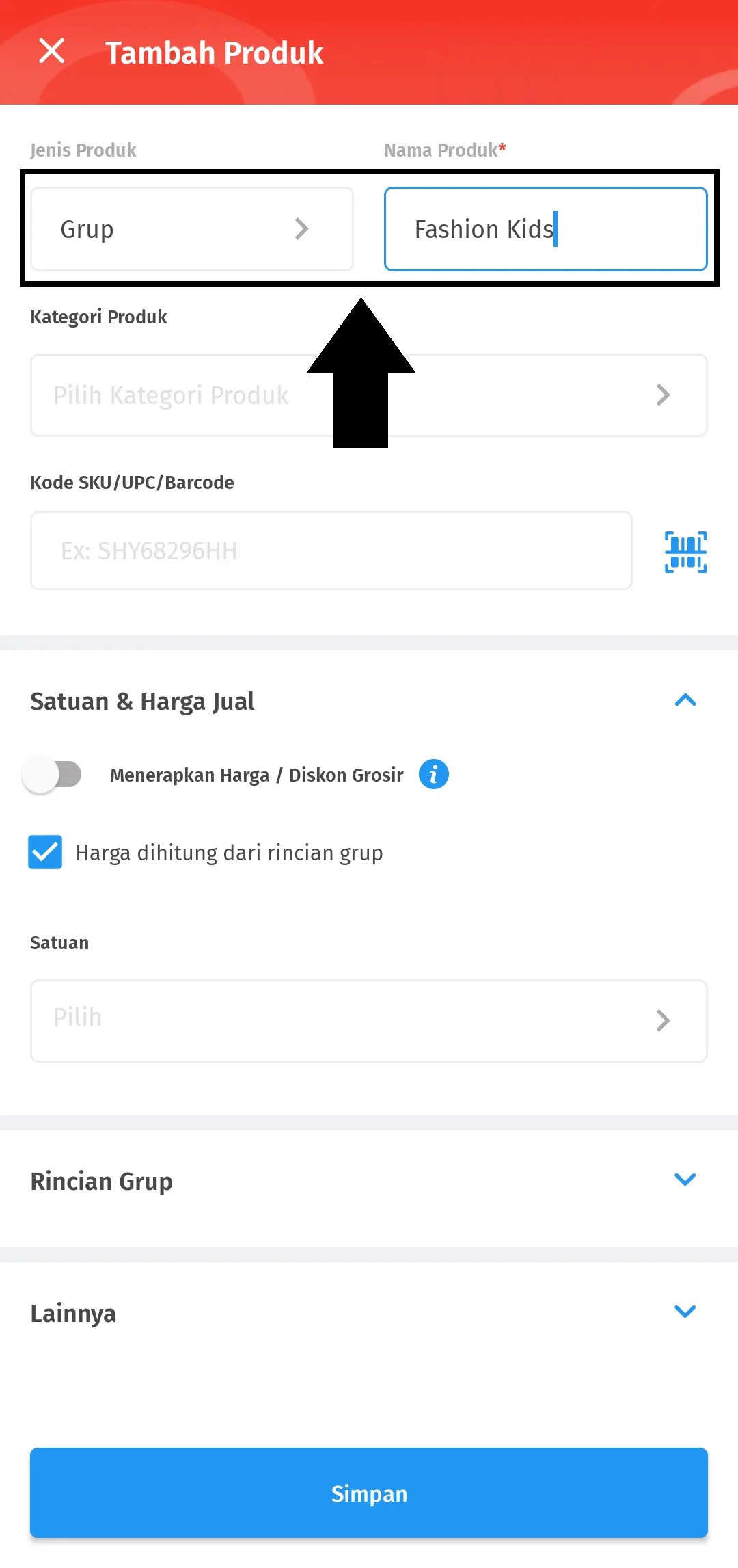 menambahkan produk grup