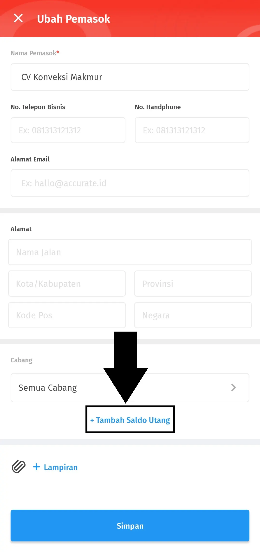 mengisi saldo utang pemasok