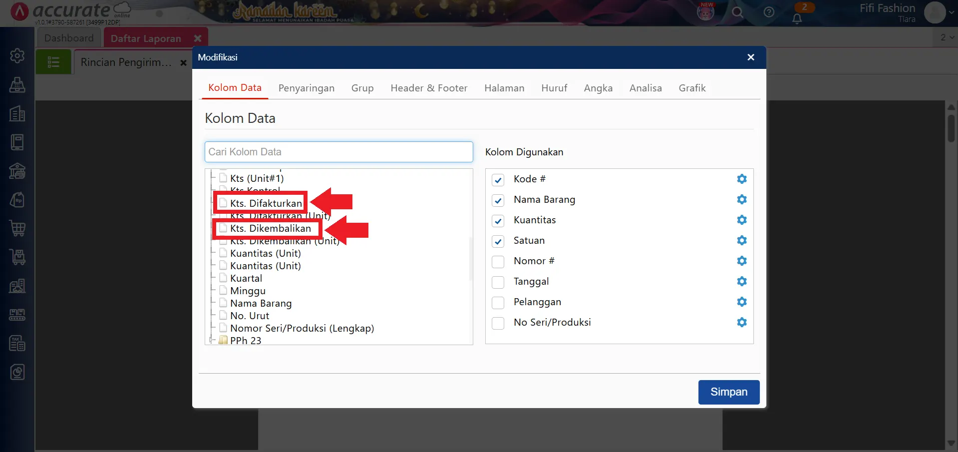 menampilkan kuantitas belum terproses di laporan DO
