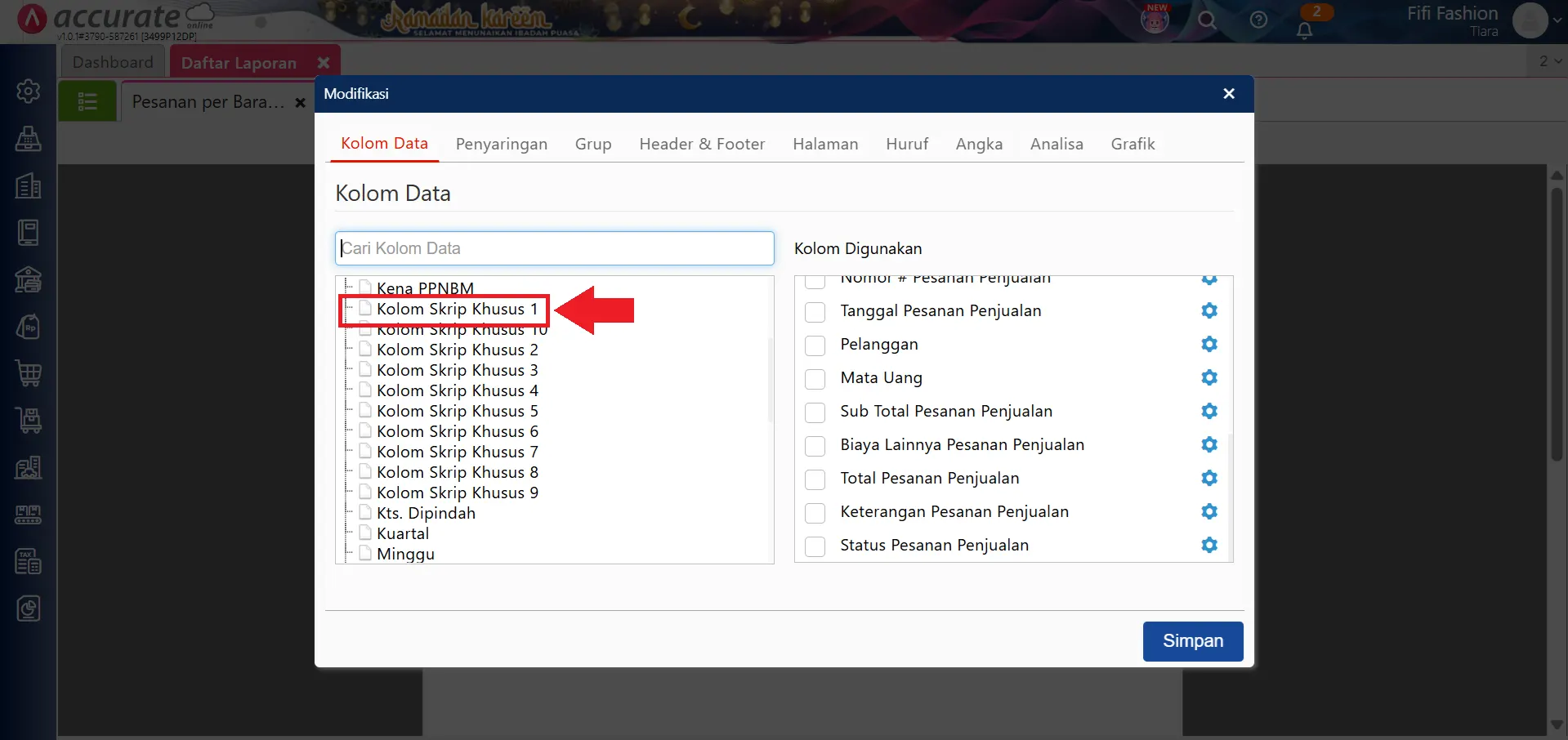 menampilkan kuantitas belum proses di laporan pesanan