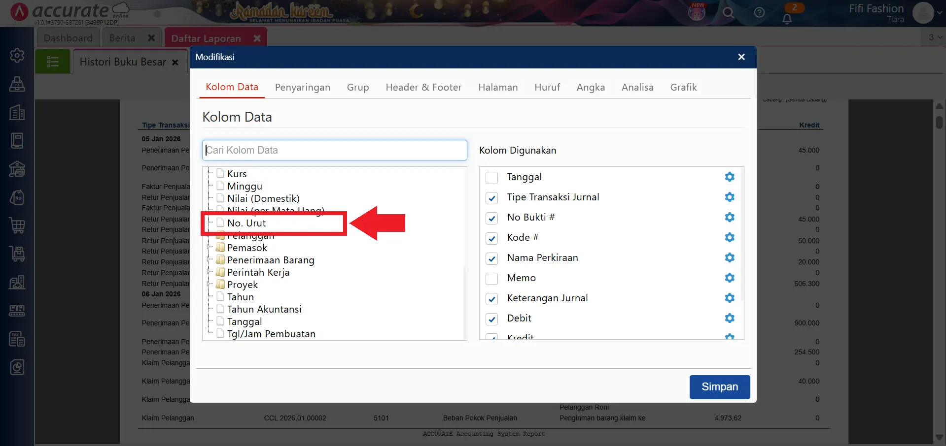 menampilkan nomor urut