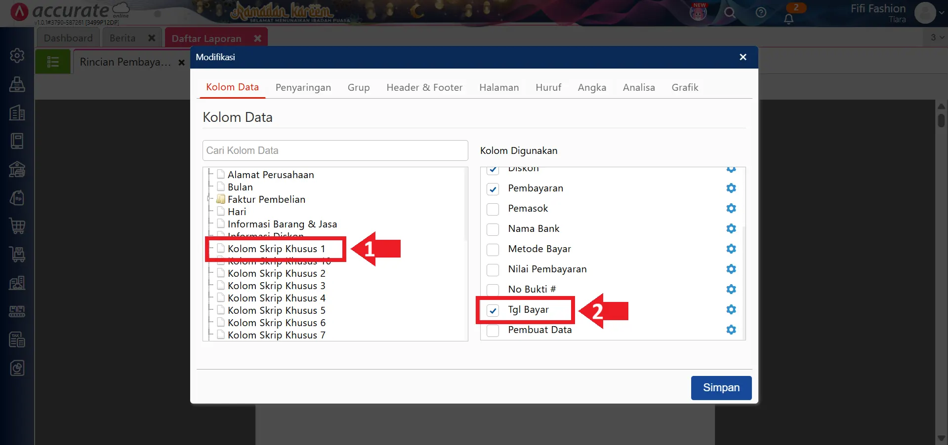 rentang hari bayar di laporan pembelian