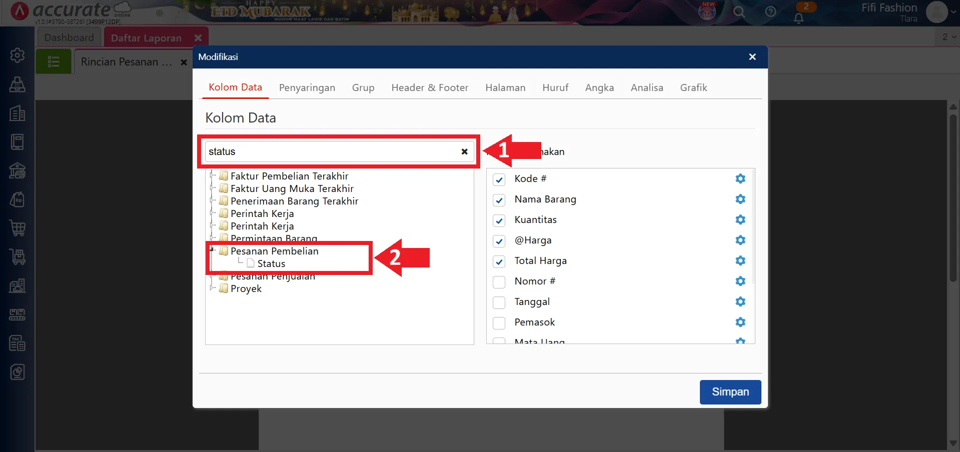 menampilkan kts. belum terproses 0 pesanan pembelian