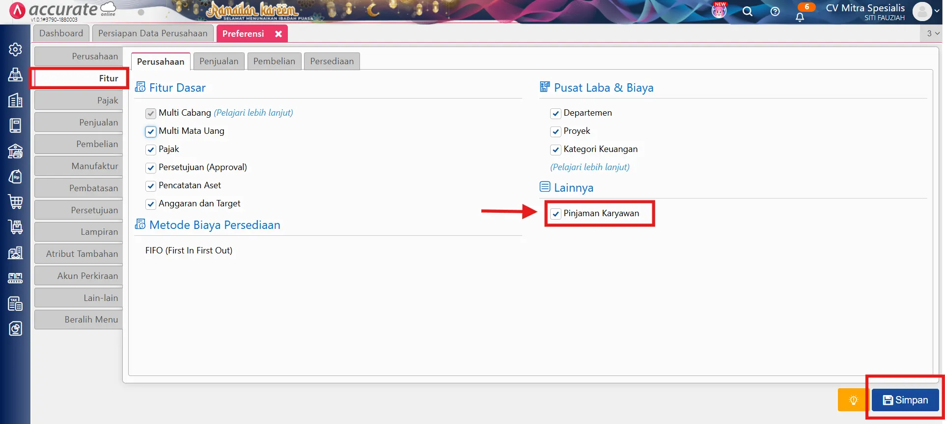 Fitur pinjaman karyawan