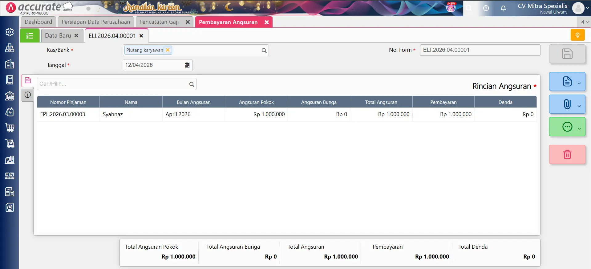 angsuran pinjaman karyawan lewat pencatatan gaji