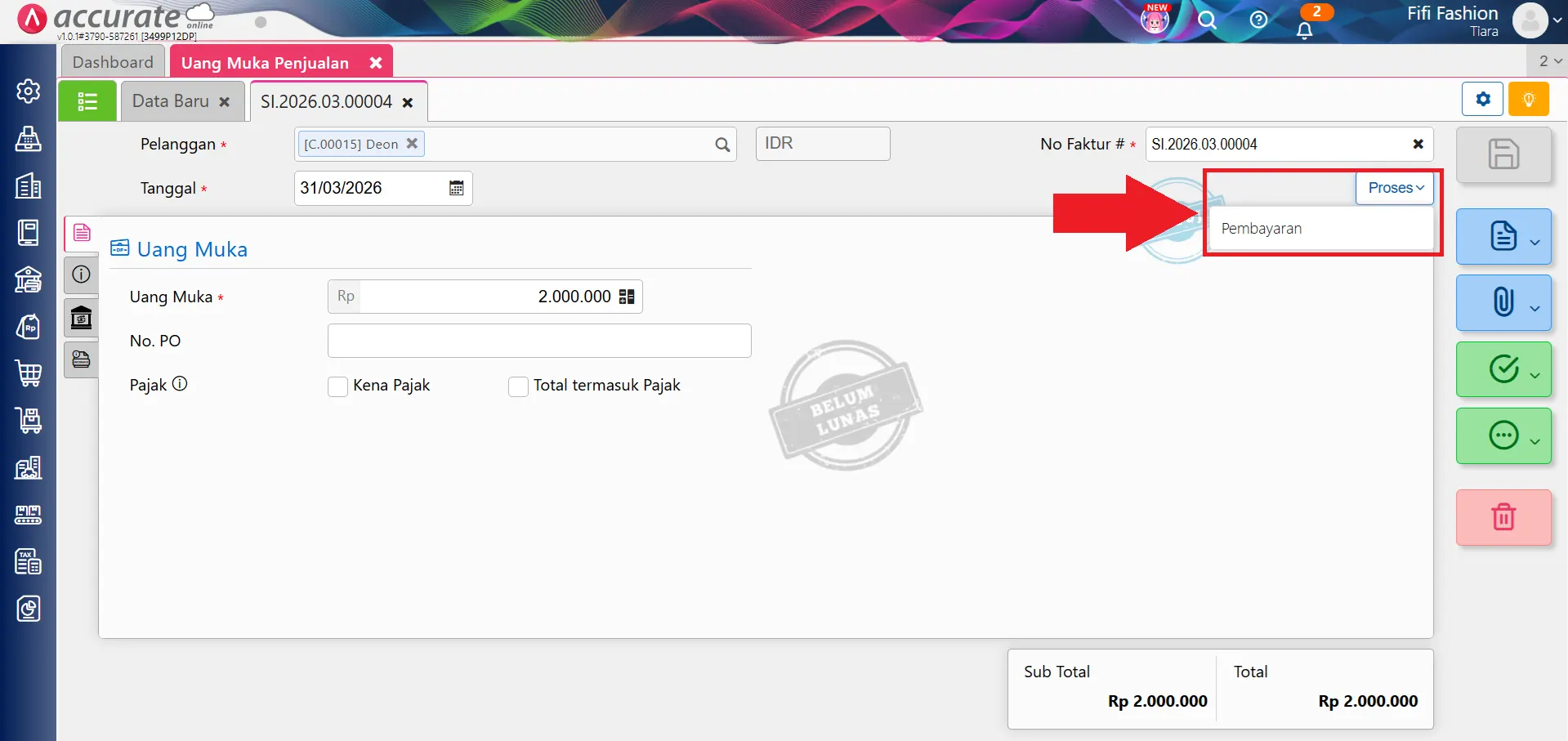 mencatat saldo awal uang muka penjualan