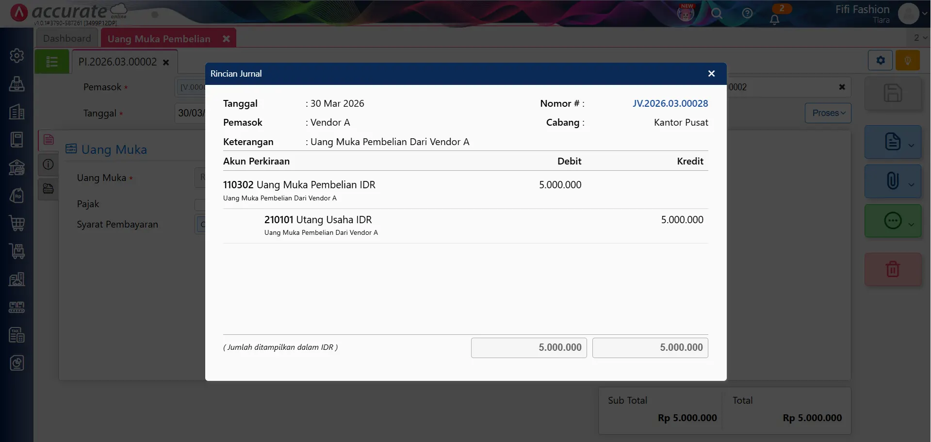 mencatat saldo awal uang muka pembelian