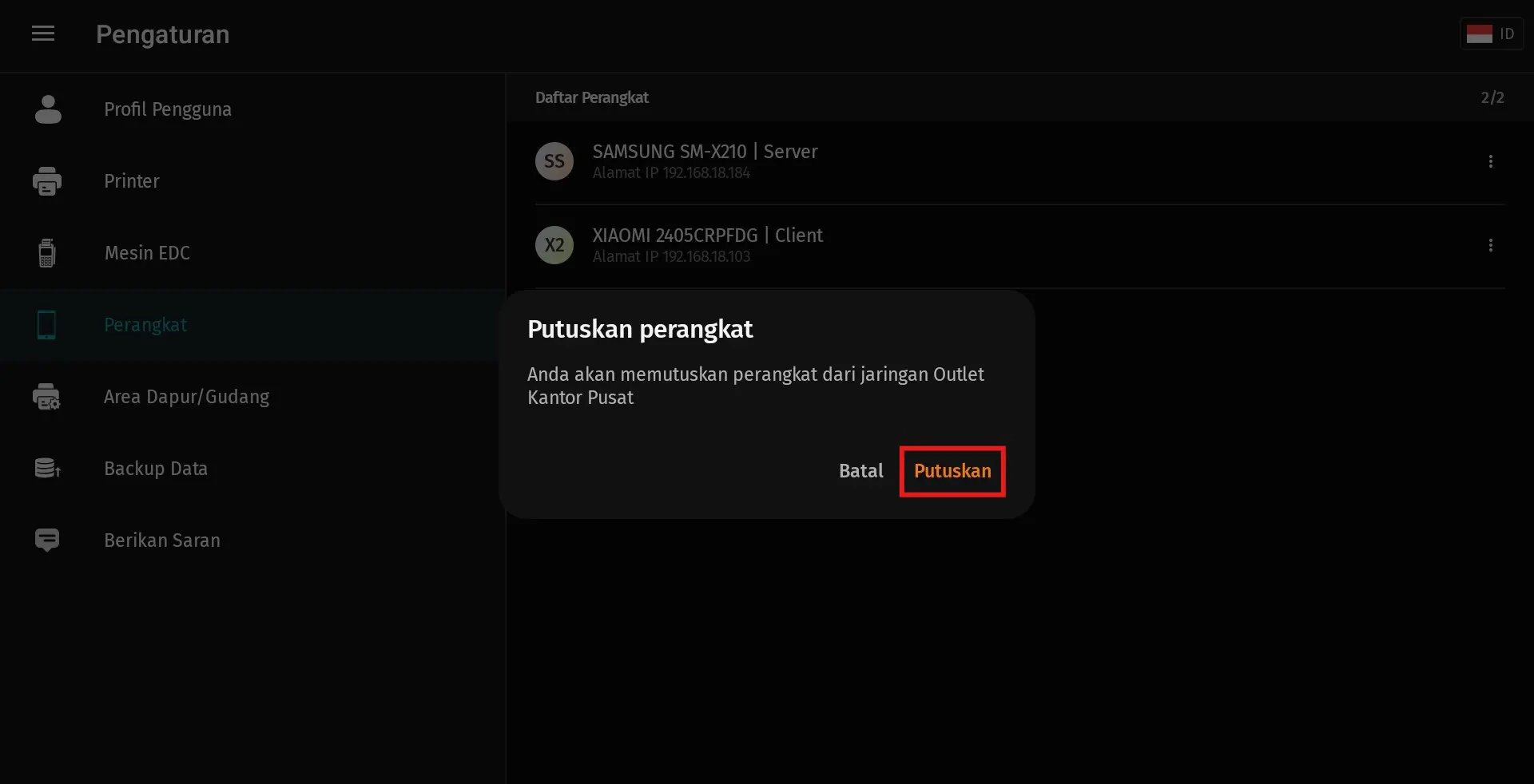 memutuskan perangkat tambahan