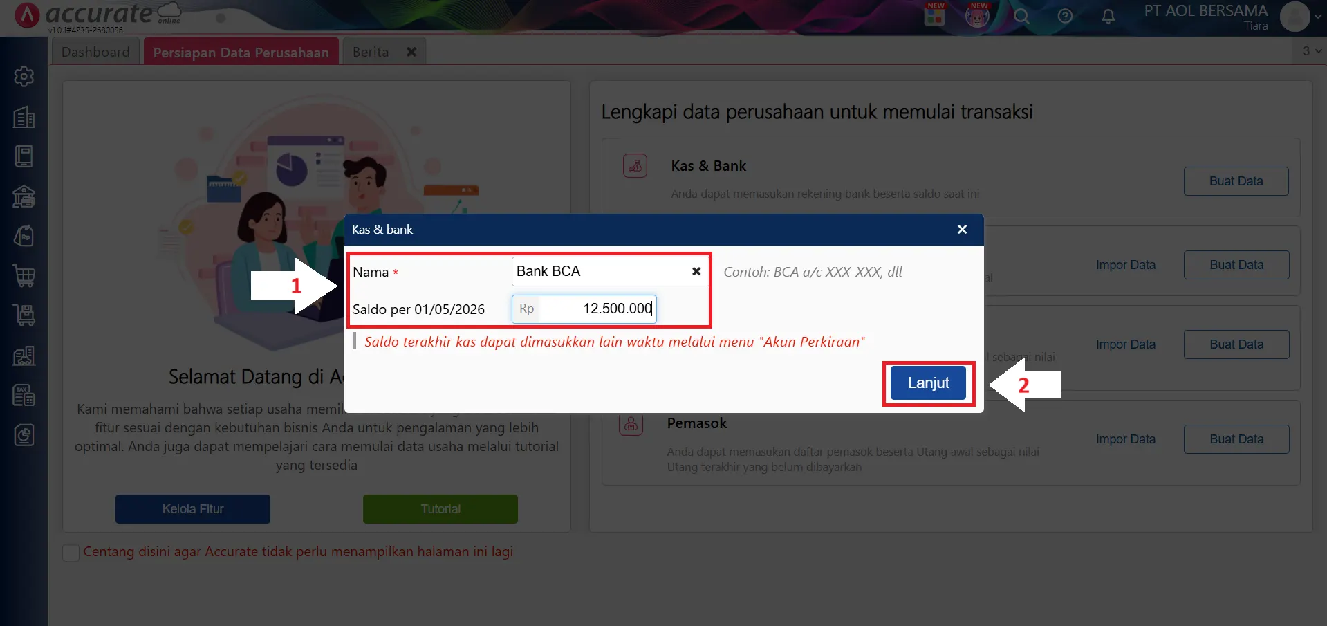 Mengisi data awal