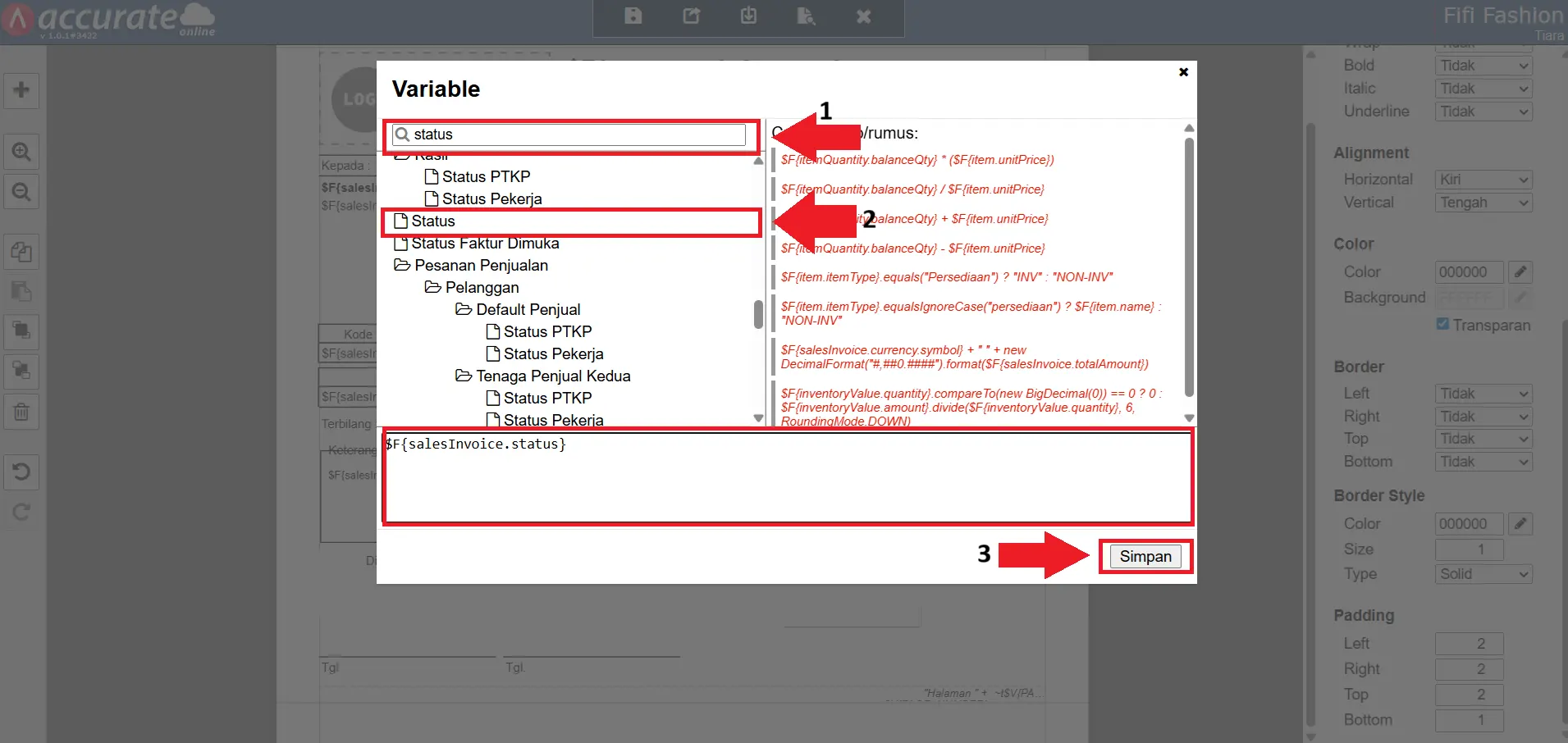 menampilkan status lunas di faktur penjualan