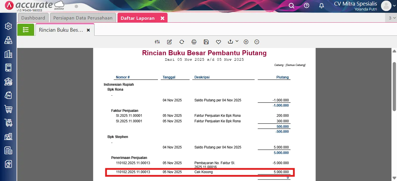 void penerimaan cek/giro kosong