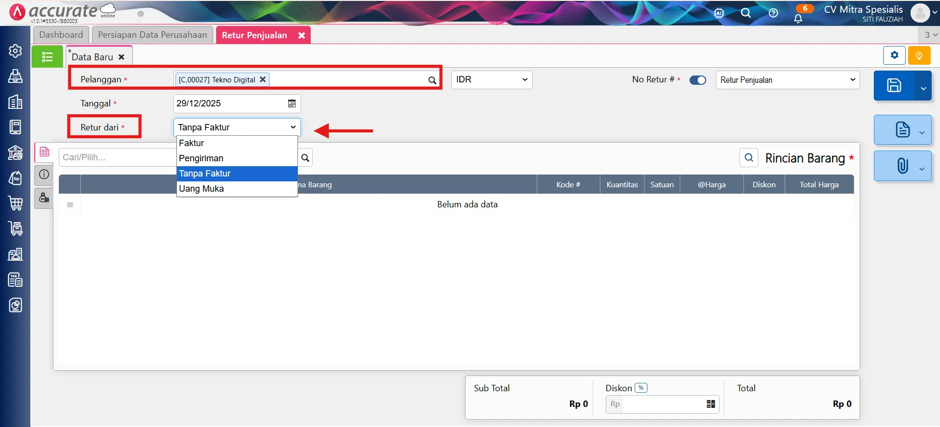 Cara mengatasi error nomor seri retur penjualan