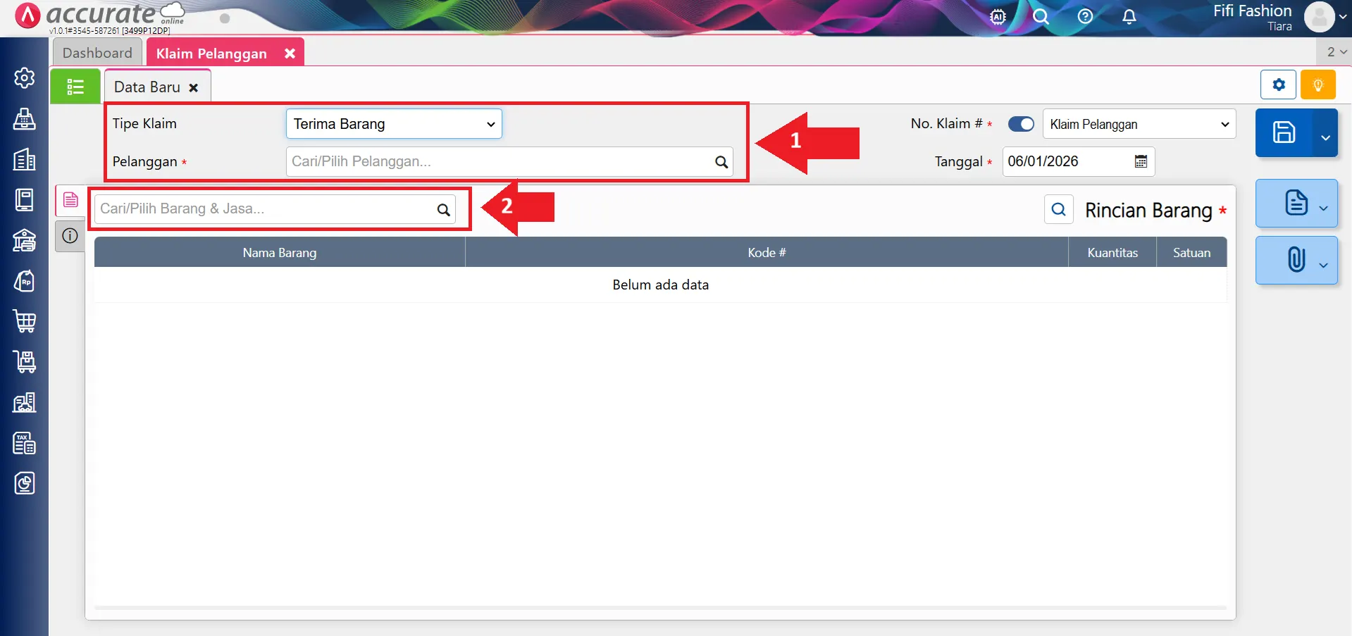 Fitur klaim pelanggan Accurate Online
