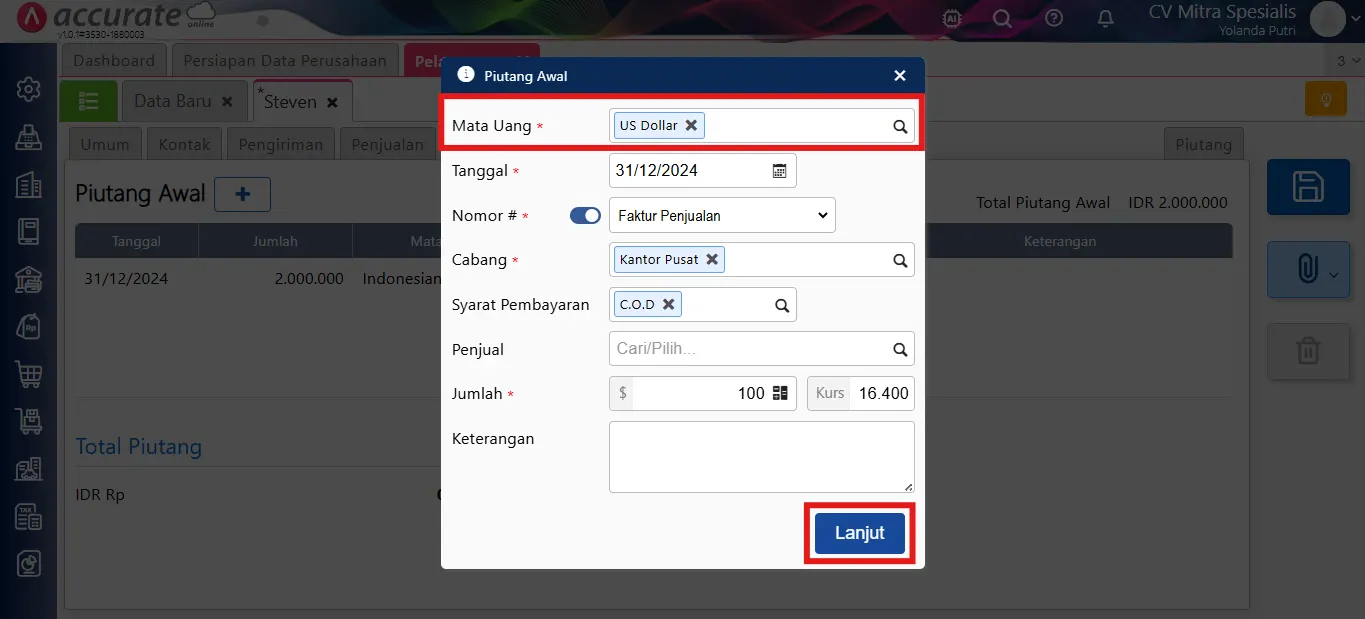 Saldo Piutang Multi Mata Uang