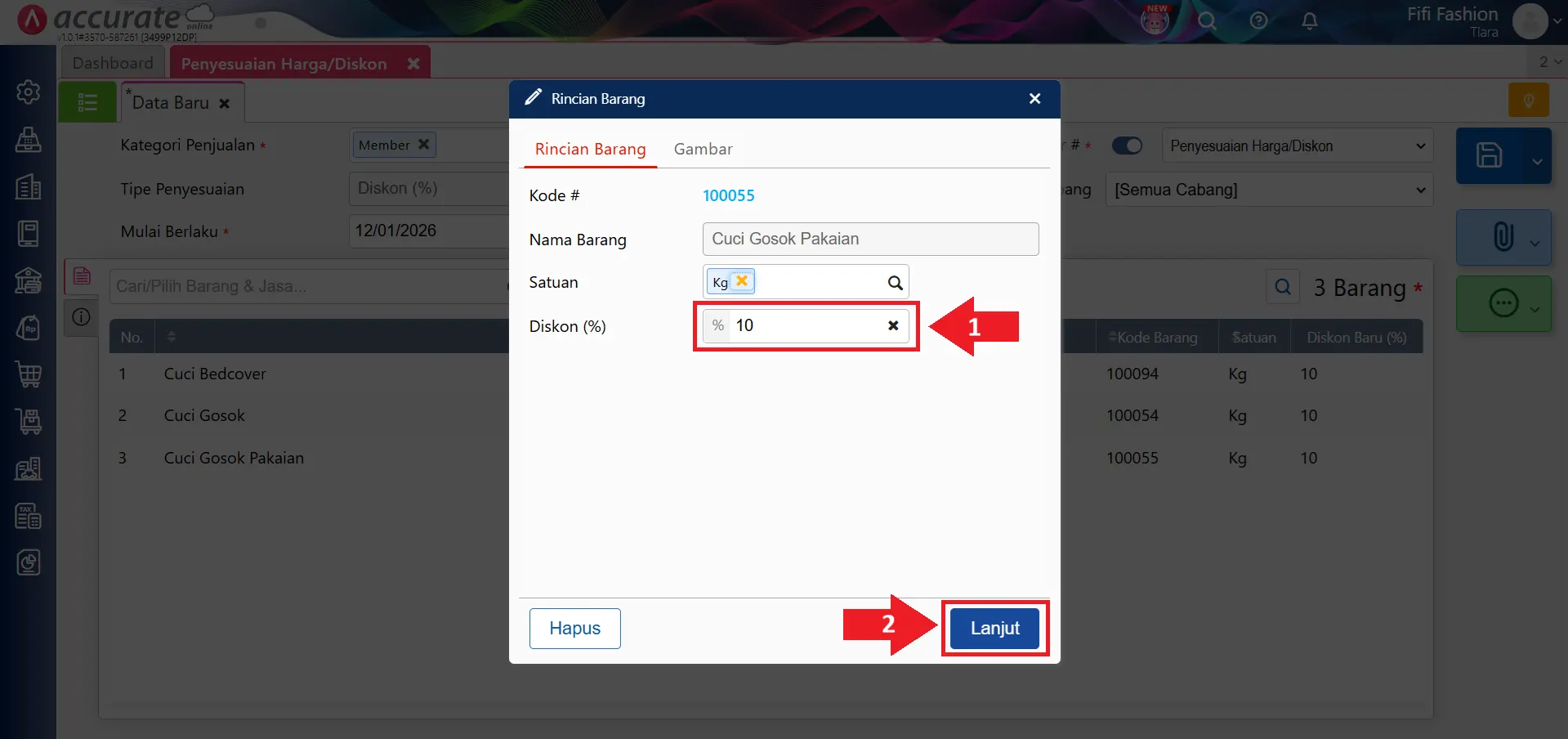 Fitur penyesuaian harga diskon