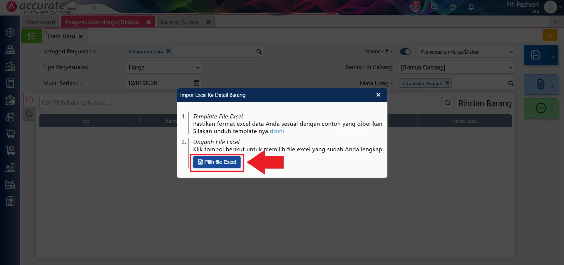 Fitur penyesuaian harga diskon