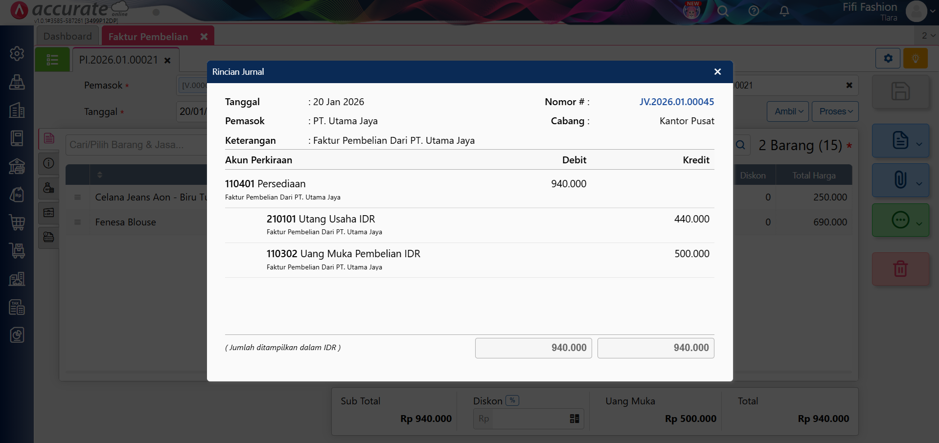 memotong faktur pembelian dengan uang muka
