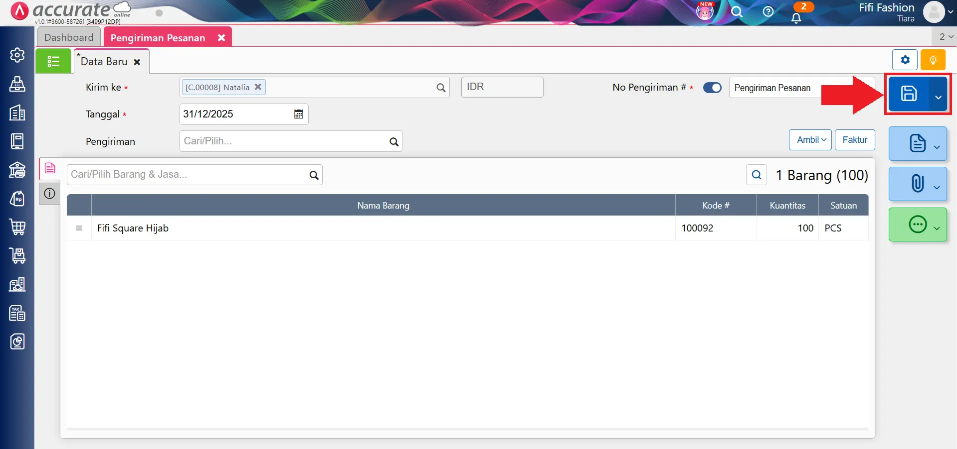 input saldo awal barang terkirim