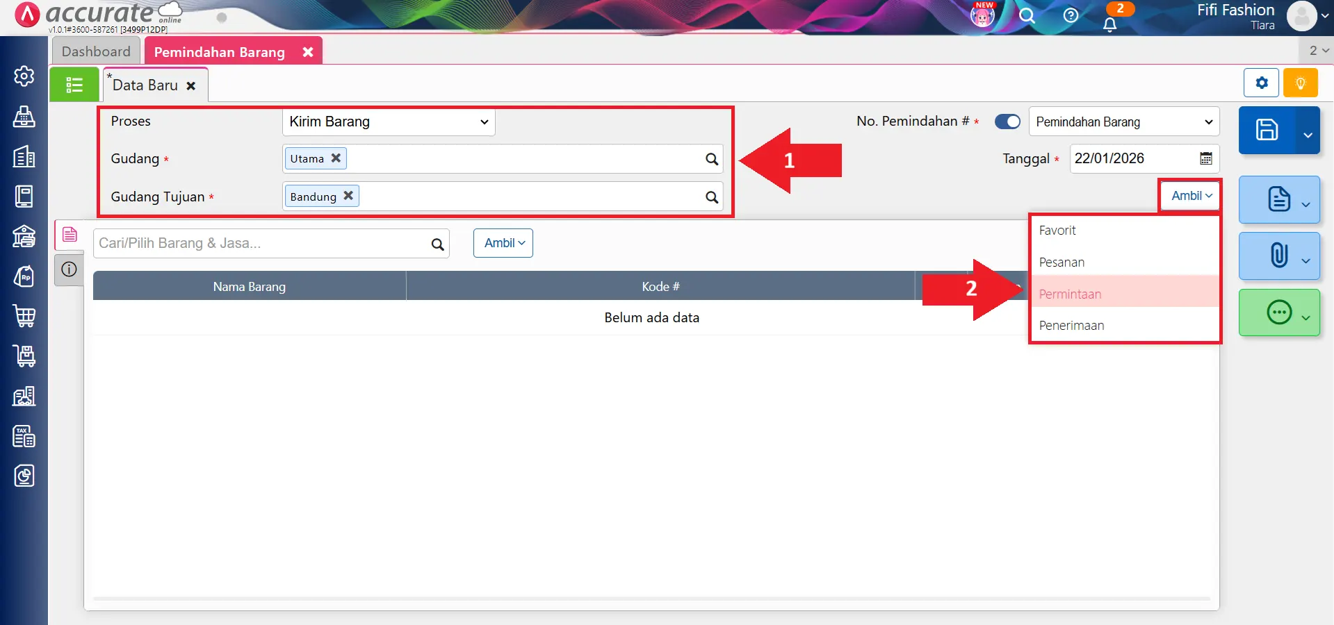 Mencatat permintaan kirim barang