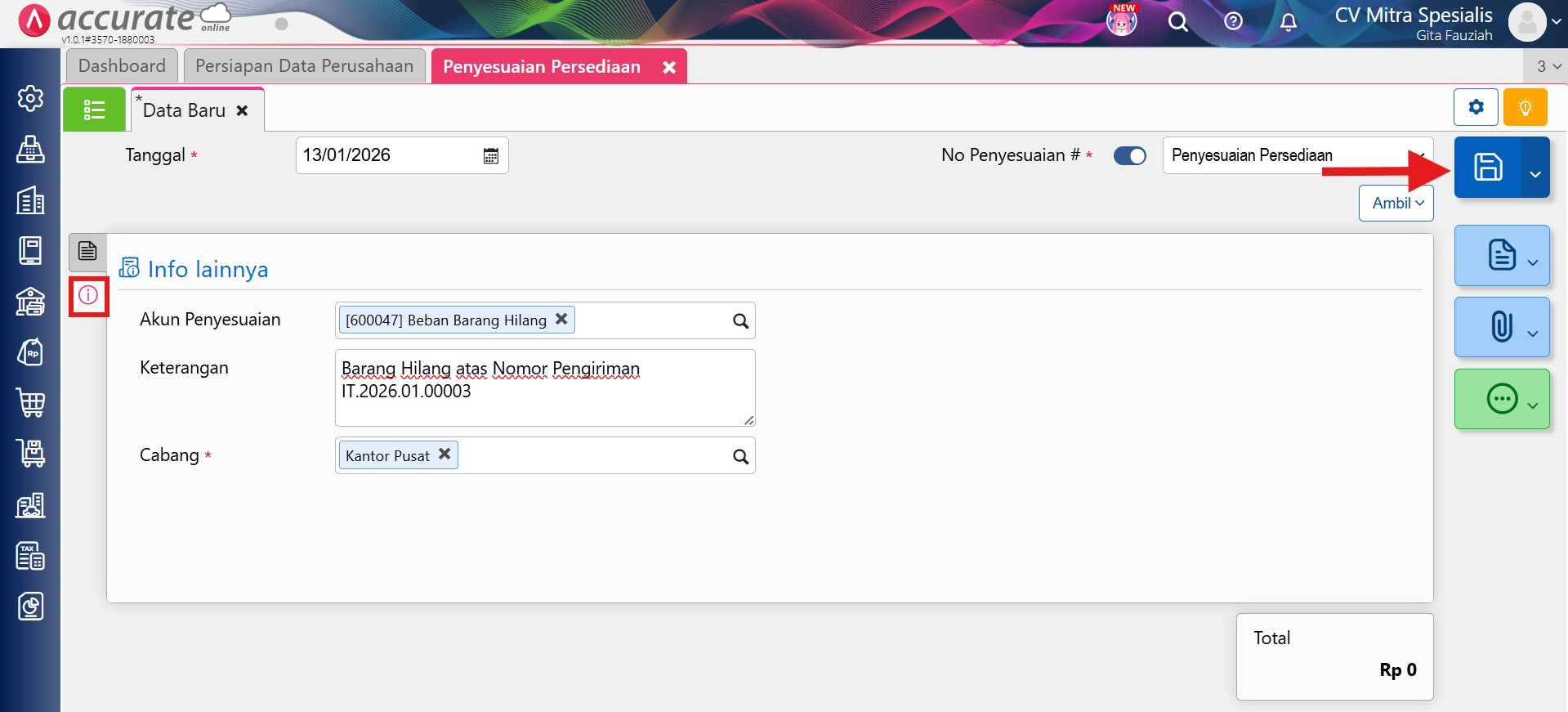 mengeluarkan stok hilang saat pengiriman
